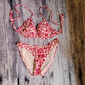 Victoria's Secret Red and White Floral Bikini Set